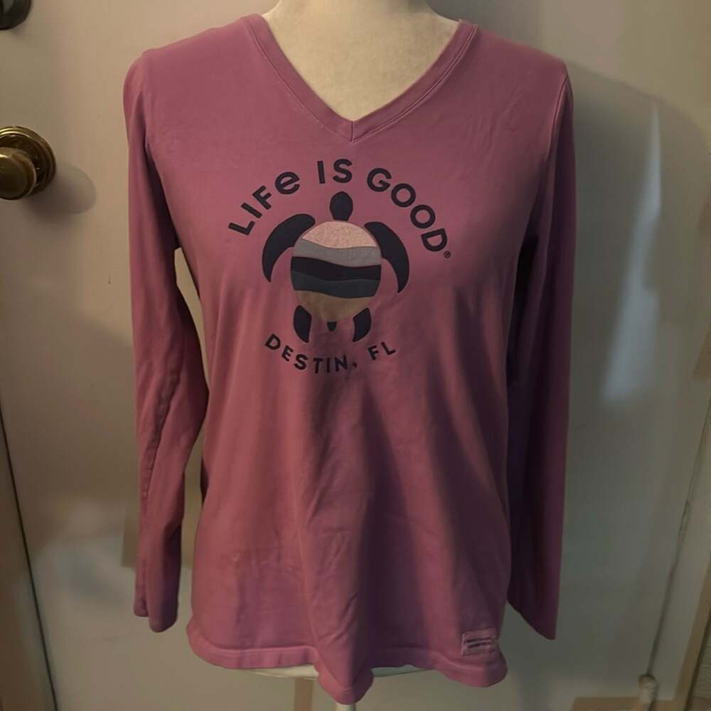 Life Is Good Crusher 3/4 Sleeve Print Purple Tee M Casual Preppy Festival Whimsy
